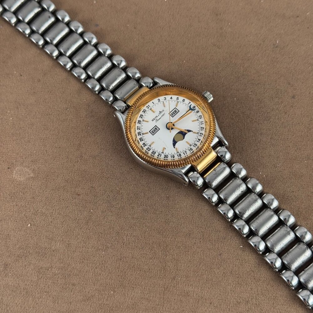 Vintage Roma Moon Phase Solvil & Titus 18K Gold Plated Triple Date Watch